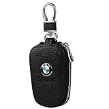 car Key Chain Keychain,Genuine Leather Car Smart Key caseKey Chain Keychain Holder Metal Hook and Keyring Zipper Bag for Remote Key Fob (bw)