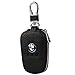 car Key Chain Keychain,Genuine Leather Car Smart Key caseKey Chain Keychain Holder Metal Hook and Keyring Zipper Bag for Remote Key Fob (bw)