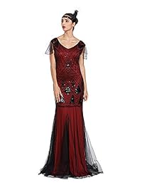 Vestido de noche largo de cóctel con solapa Gatsby largo de la década de 1920 de las mujeres Vestido formal de sirena