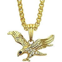 MuYiLIFE Halloween European Hip-hop Rap Necklace 18K electroplated Eagle Alloy Pendant Gold Grid Chain 0.3 75cm