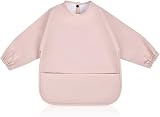 Vicloon Baby Weaning Bibs with Long Sleeves Pink PU Waterproof Feeding Bibs view 1