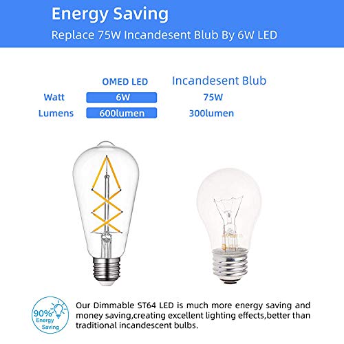 OMED Teardrop Edison LED Bulb 6 Watt 60W Equivalent Filament Clear