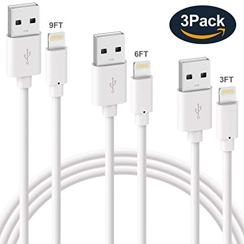 MFi Certified iPhone Lightning Cable - ilikable 3Pack (3FT 6FT 9FT) iPhone Charger Cord Apple Cable Compatible with iPhone 11 Xs Max XR X 8 Plus 7 Plus 6 Plus SE iPad Pro iPod Airpods, White