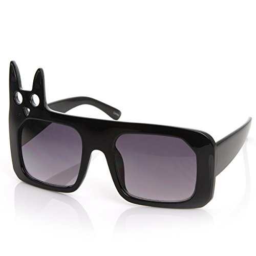 zeroUV - Luxe Inspired Fashion Kitty Cat Head Large Square Oversized Sunglasses (Black)