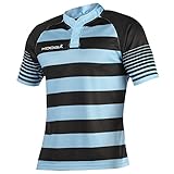 KooGa Childrens/Kids Big Boys Junior Touchline Hooped Match Rugby Shirt (M) (Black/Sky)