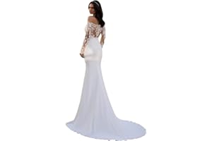 LJEUYDS Wedding Dresses for Bride 2024 Boho Beach Lace Appliques Mermaid Beaded V Neck Bridal Gown for Women with Train