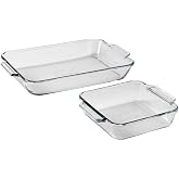 Anchor Hocking Oven Basics Cake Dish &amp; 3 Quart Baking Dish Value Pack &ndash; Tempered Glass for Even Baking, Oven Safe, Microwave Safe, Made in USA