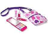 Girls Makeup Palette with Mirror iPhone Compact and Phone Purse Set Pink Purple