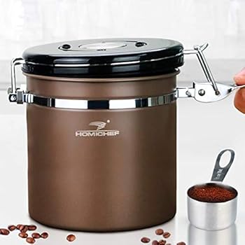 HOMICHEF 16 oz Stainless Steel Coffee Canister Airtight For Coffee Grounds Coffee Beans With Scoop And 1-Way Co2 Valve - Coffee Storage Canister Airtight - Medium Coffee Jars And Canisters Airtight