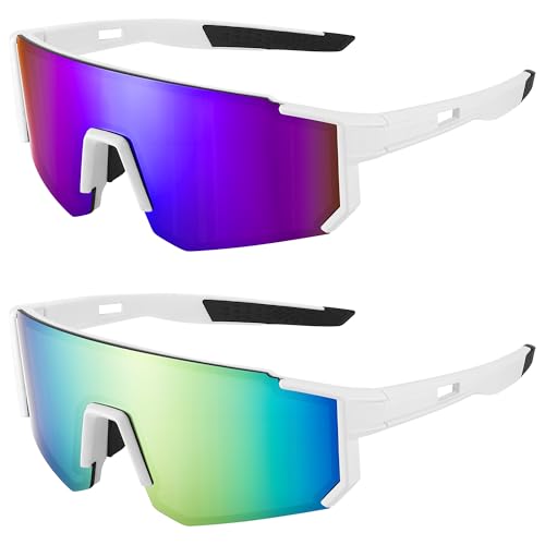 Starvortex 2 Pieces UV400 Men's Cycling Glasses, Polarized Sports Glasses, Super Light TR90 MTB Running Glasses, Ideal for Biking, Running, Fishing, Trekking and Climbing (2 Colors)