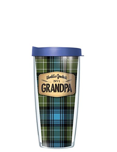 World's Greatest Grandpa On Blue Flannel 16 Oz Signature Tumbler with Blue Lid