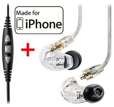Shure SE215-CL Clear Earphones and CBL-M+-K-EFS Music Phone Cable with Remote and Mic for iPhone, iPod, iPad