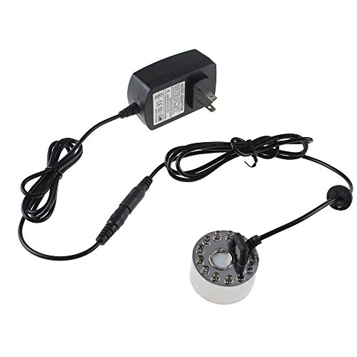 AGPTEK 400mL/H Aluminum Original Mini Mist Maker Fogger with 12 LED Lights Water Pond Garden Fountain Fogger Indoor Outdoor Fountain Accessories Fog Machine Atomizer Air Humidifier