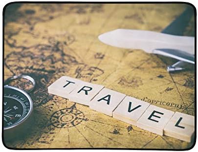 KAOROU Travel Text Toy Plane On Vintage Portable And Foldable Blanket Mat 60x78 Inch Handy Mat For Camping Picnic Beach Indoor Outdoor Travel