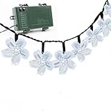 Vmanoo Battery Operated Optional Automatic Timer String Lights 50 LED Blossom Flower Fairy Christmas Lighting Decor with 5 Modes For Outdoor, Indoor, Garden, Patio, Bedroom Wedding Decorations (White)