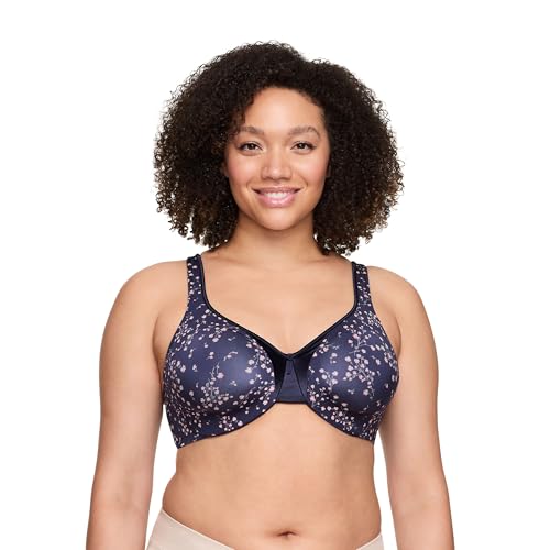 Warner’s Women’s Signature Cushioned Support and Comfort Underwire Unlined Full-Coverage Bra 35002A, Evening Blue Printemps Floral