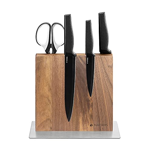 Navaris Wood Knife Block Double Sided Wooden Holder Board Stand for Kitchen