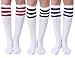 Joulli Women's Knee High Athletic Socks Stripe Tube Outdoor Sport Socks 3 Pairs, White Mix
