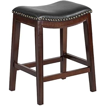 Flash Furniture 26'' High Backless Cappuccino Wood Counter Height Stool with Black Leather Saddle Seat, TA-411026-CA-GG