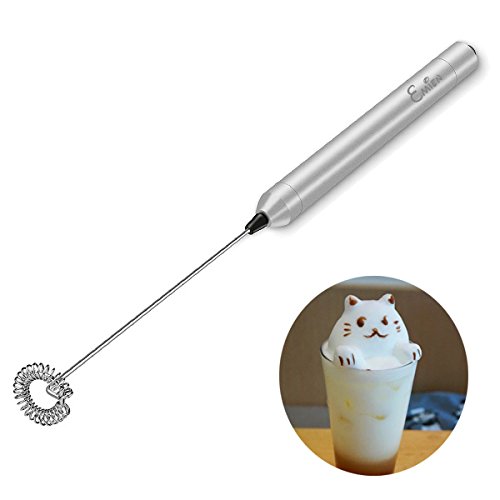 EMiEN Stainless Steel Handheld Battery-Operated Electric Milk Frother/Beverage Whisk/Drink Mixer for Cappuccino Latte Hot Chocolate