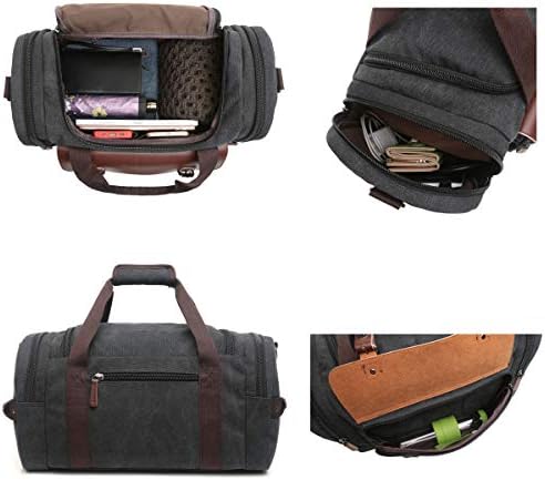 CrossLandy Canvas Gym Bag for Men Women Leather Overnight Bag Travel Carry on Duffel Sports Weekend Tote Bags 5 CrossLandy Canvas Gym Bag for Men Women Leather Overnight Bag Travel Carry on Duffel Sports Weekend Tote Bags