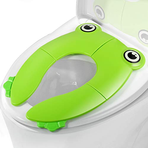 Potty Training Seat, Folding Portable Reusable Toilet Potty Training Seat for Babies, Toddlers and Kids, Green