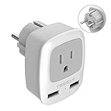 Schuko Germany France Travel Power Adapter, TESSAN European Plug with 2 USB, Outlet Adaptor Charger for USA to Europe EU Russia Iceland Spain Greece Norway Korea (Type E/F)&nbsp;