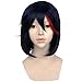 ANOGOL Hair Cap + Dark Blue Mixed Red Anime Cosplay Wig Girl Short Bob Wigs For Anime Cosplay Women, Dark Blue with Red Highlight For For Halloween Costumes Women Wigs Cosplay Party