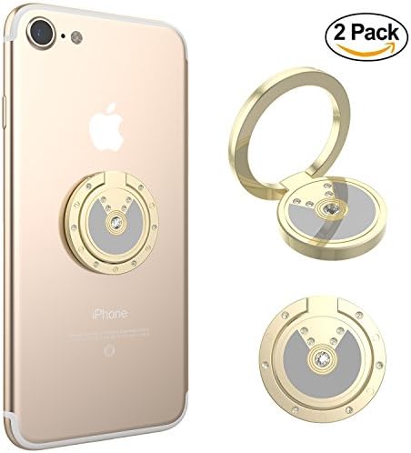 Diamond Ring Stand, ANARONA 2PCS 360° Rotation Cell Phone Grip Holder for iPhone X 8 7 Plus 6S 6, Samsung Galaxy S8 S7 Edge and iPads, Fit for Magnetic Car Mount (Diamond-Gold)