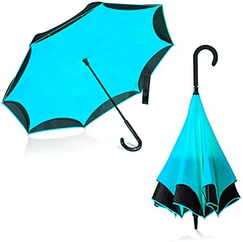 Dotters Reverse Umbrella, Inside Out Inverted Umbrella Double Layer Upside Down Umbrella Straight UV Proof Windproof for Rain Travel Car Golf Outdoor