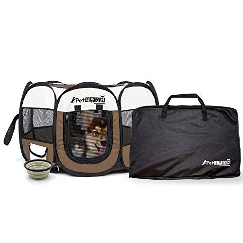 PicassoTiles PET4FUN PN935 Portable Pet Puppy Dog Cat Playpen Crates Kennel w/Water Resistant 600D Oxford, 210D Nylon, Carrying Bag, Collapsible Bowl, Removable Mesh Cover 2 Sizes