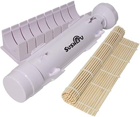 Sushi Bazooka Maker - Food Quality All in 1 Sushi Making Kit with Bamboo Mat Roller and Slicer - Full Instructions and Recipe eBook Included - White