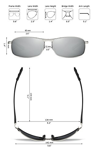 ZHILE Rectangular Polarized Sunglasses Al-Mg Alloy Temple Spring Hinge UV400 (Silver, Silver mirrored)