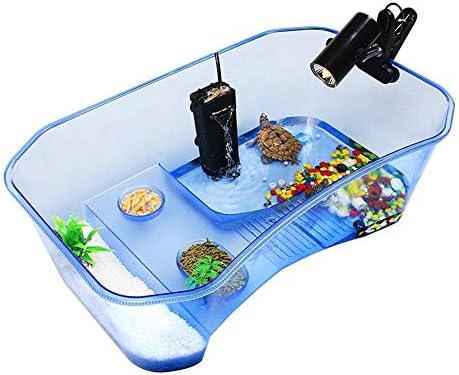 ペット爬虫類カメ亀ビバリウムボックスプラスチック水族館タンクとバスキングランプ乾燥プラットフォーム爬虫類