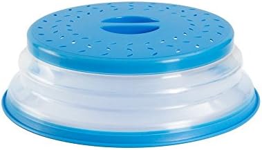 10.5" Microwave Plate Cover -Microwave Splatter Cover with Collapsible Double as Colander Strainer,Non-toxic,for Fruit Vegetables (Blue)