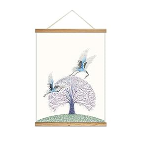 Hanging Poster Wooden Framed Beautiful Birds Flowers Plants Theme Home Wall Canvas Prints Ready to Hang - 18"x24" inches