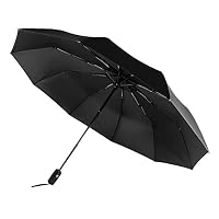 Umbrella,Travel Umbrella 10 Ribs 210T Folding Waterproof & Windproof Umbrellas Women and Men Auto Open Close Umbrella (Black)