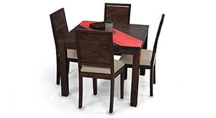 Urban Ladder Arabia Square - Oribi Four Seater Solid Wood Dining Table Set (Mahogany Finish, Wheat Brown)