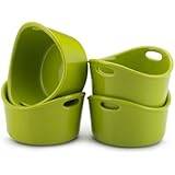 Rachael Ray Stoneware 10-Oz. Ramekins Round Bubble and Brown Singles, Set of 4, Green