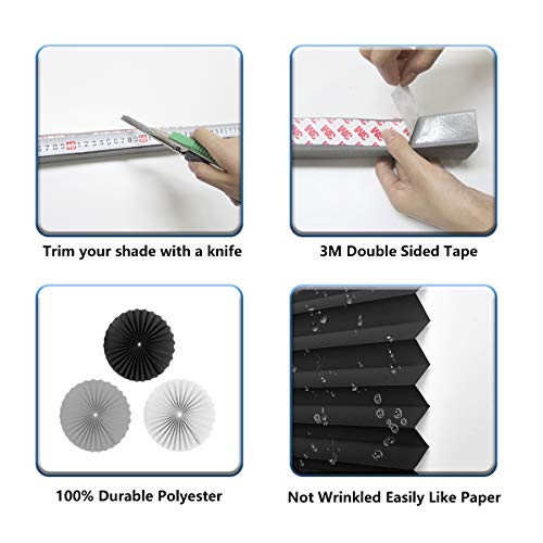 Paper Pleated Shades Blinds Cordless Light Filtering Fabric Shades Blinds White 36" x 72" 6 Pack Window 1-2-3 Shade Blind for Windows - Thumbnail 5