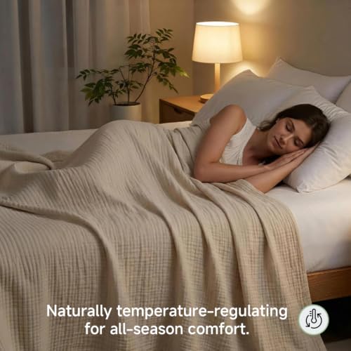 Simple&Opulence Cotton Muslin Throw Blanket for Bed Couch Sofa 4-Layer Gauze Blankets Reversible Soft Lightweight Breathable Home Décor for All-Season 50x60”, Beige