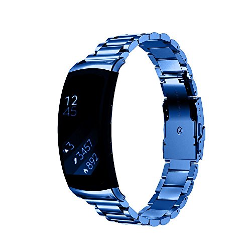 For Samsung Gear Fit 2 SM-R360, Lucoo Luxury Stainless Steel Bracelet Smart Watch Band Strap For Samsung Gear Fit2 SM-R360 (Blue)