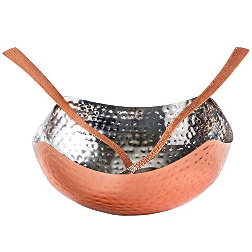 Colleta Home Salad Bowl with Servers - 3 Pc Set - Hammered Copper Salad Bowl - Hammered Serving Bowl