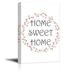 Canvas Print Art - Home Sweet Home Wall Art with Floral Ring - Gallery Wrap Quotes Modern Home Decoration | Ready to Hang - 12x18 inches