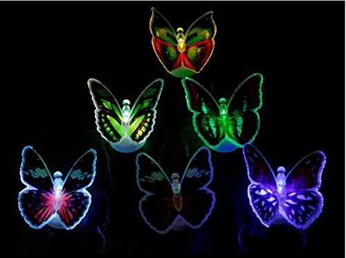 YUTIRITI 6 Pc Colorful Changing Butterfly LED Night Light Lamp Home Room Party Desk Wall Dcor-Random Color (Multi Color)