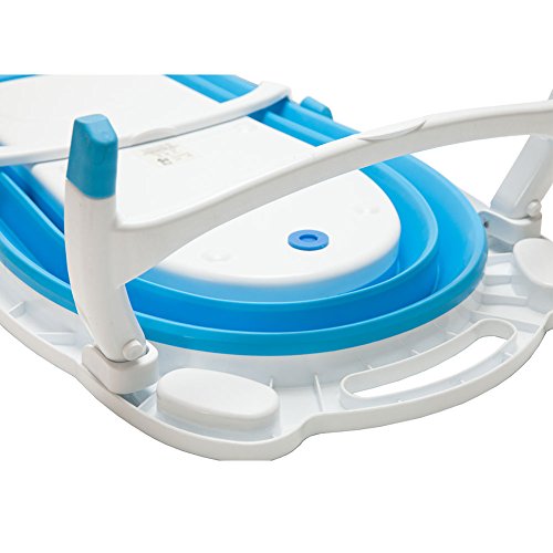 Kidsmile Baby Bathtub Portable Collapsible Bathing Tub with Non-Slip Mat, Foldable Shower Basin with Infant Sling, Comfort Folding Baby Bathtub, Deluxe Newborn to Toddler Tub, Blue - Thumbnail 3