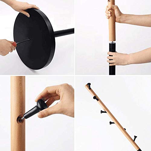 Struggle 6 Hooks Solid Wooden Coat Rack Coat Tree Hat Hanger with Round Base,Black