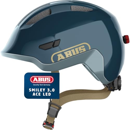 ABUS Kinderhelm Smiley 3.0 ACE LED, Blau Glänzend, Größe M