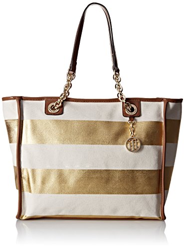 Tommy hilfiger adrianna metallic tote, gold/natural