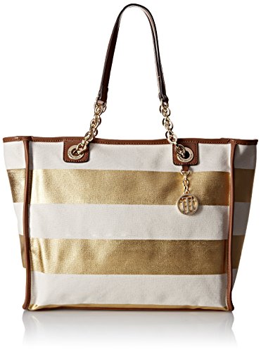 Tommy Hilfiger Adrianna Metallic Tote, Gold/Natural